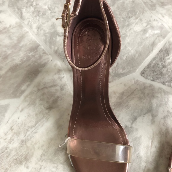 NWOT GUESS rose gold sparkly sparkle glitter clear open toe heels size 6.5 - Picture 6 of 8